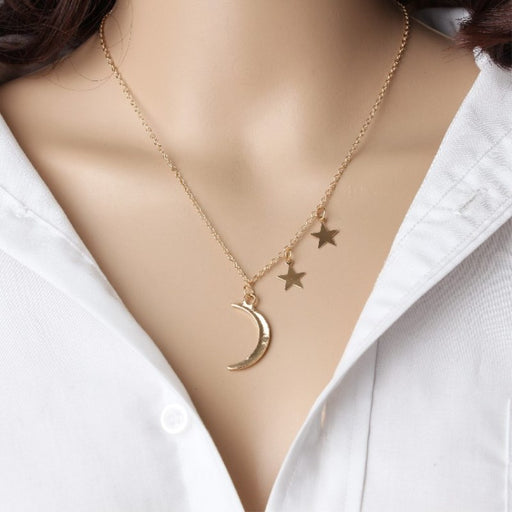 Gold Moon and Star Pendant Necklace